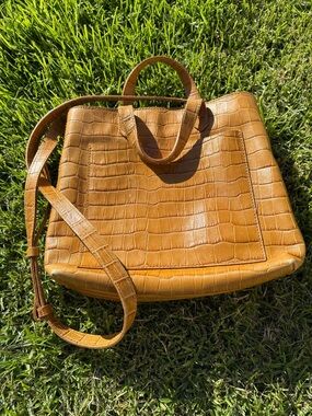 Madewell Croc-Embossed Leather Tote in Mustard